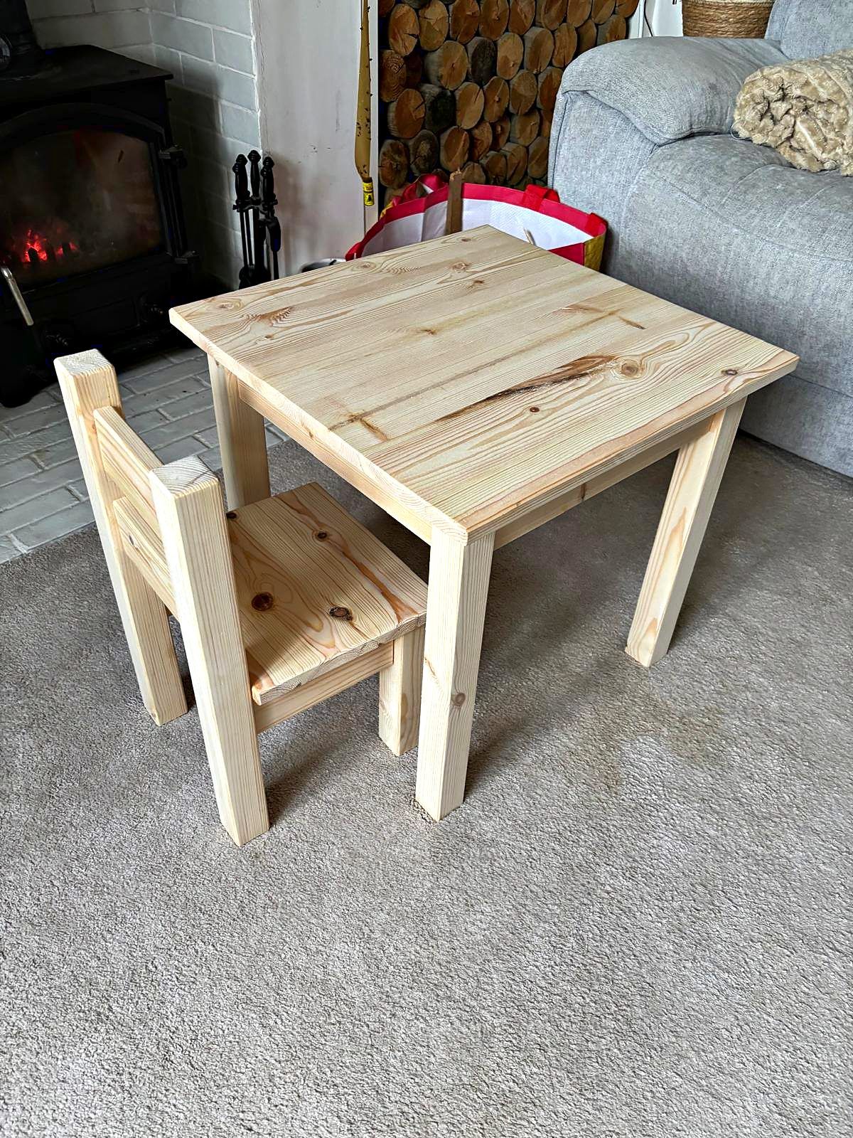 Handmade pine children's table and chair